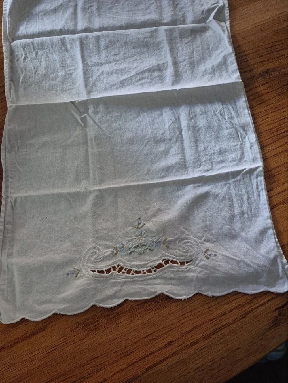 Classic White Embroidered Linen Tea Towel